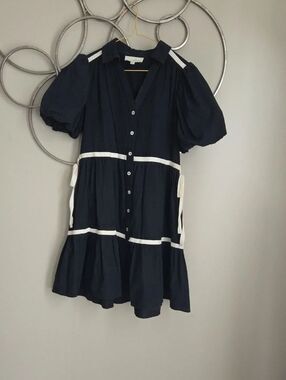 Pinch Black Tiered Dress with Cream Trim